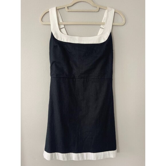 Abercrombie Linen-Blend Wide Strap Black White Mini Dress NWT - Picture 1 of 5